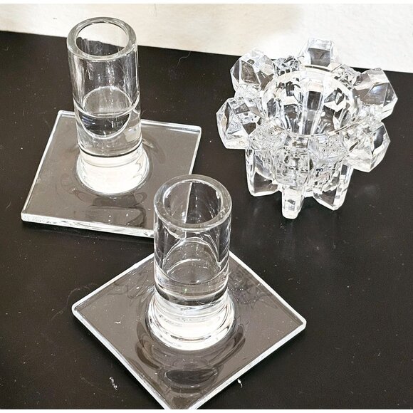 vtg assorted crystal candle holders lot/5 votive taper glass holders wedding dec - Picture 3 of 7